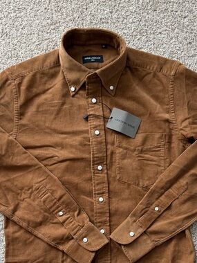 Spier & Mackay Brown Corduroy Shirt Mens Small 15.5 Slim Fit Button Down NWT